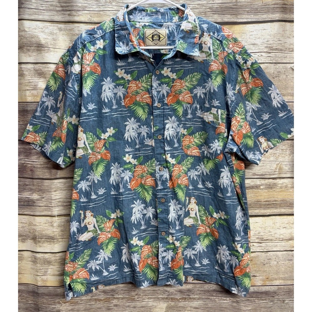 Scully Farthest Point Mens 2XL Short Sleeve Hawaiian Batik Floral Tropical Shirt